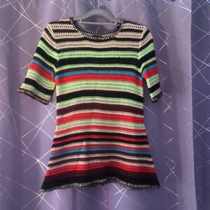 New Directions Knit Stripe Crochet Sweater Boho Petite Medium